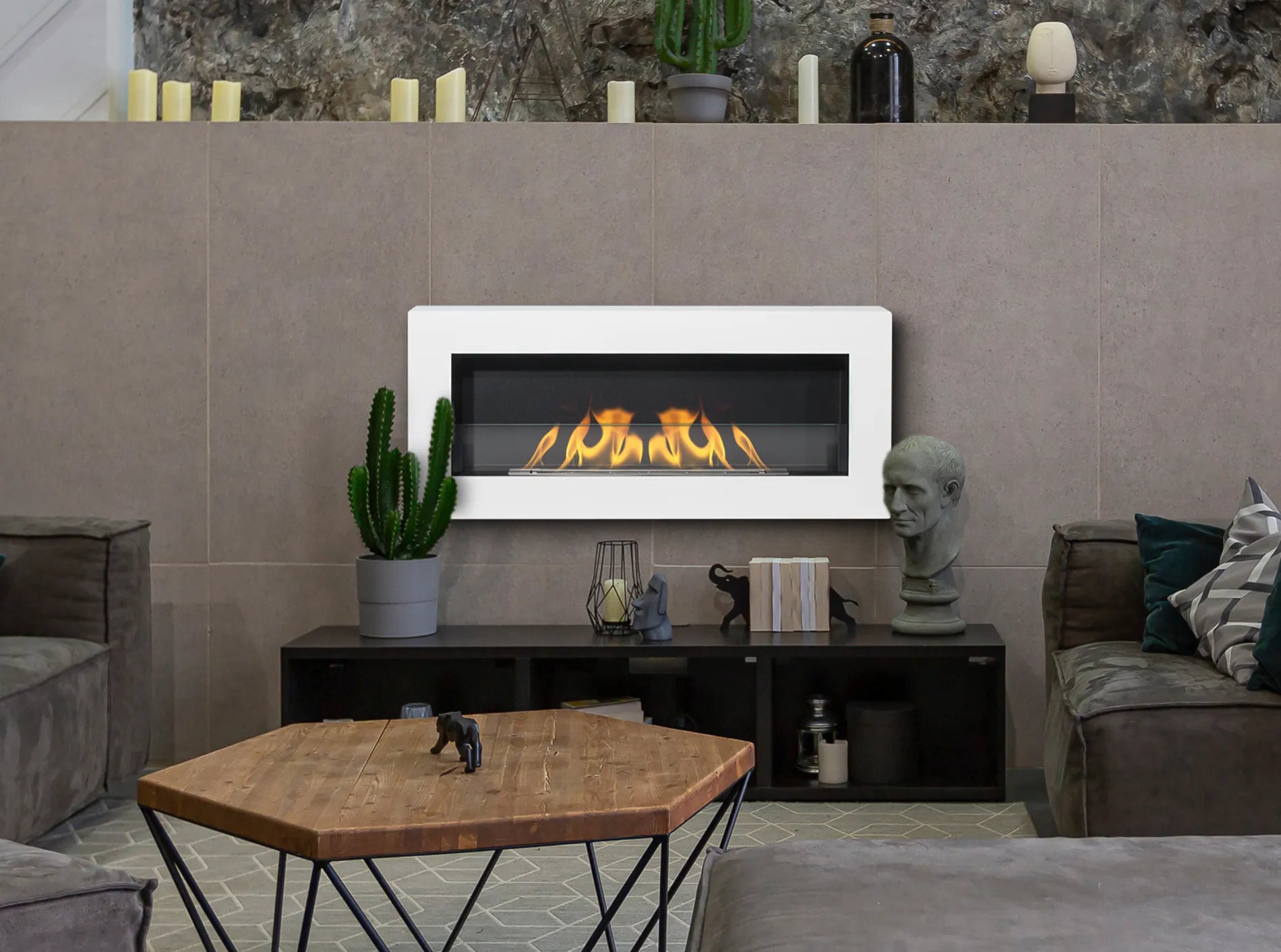 four.Frame Eleganter Wandkamin 900x400 in Weiß