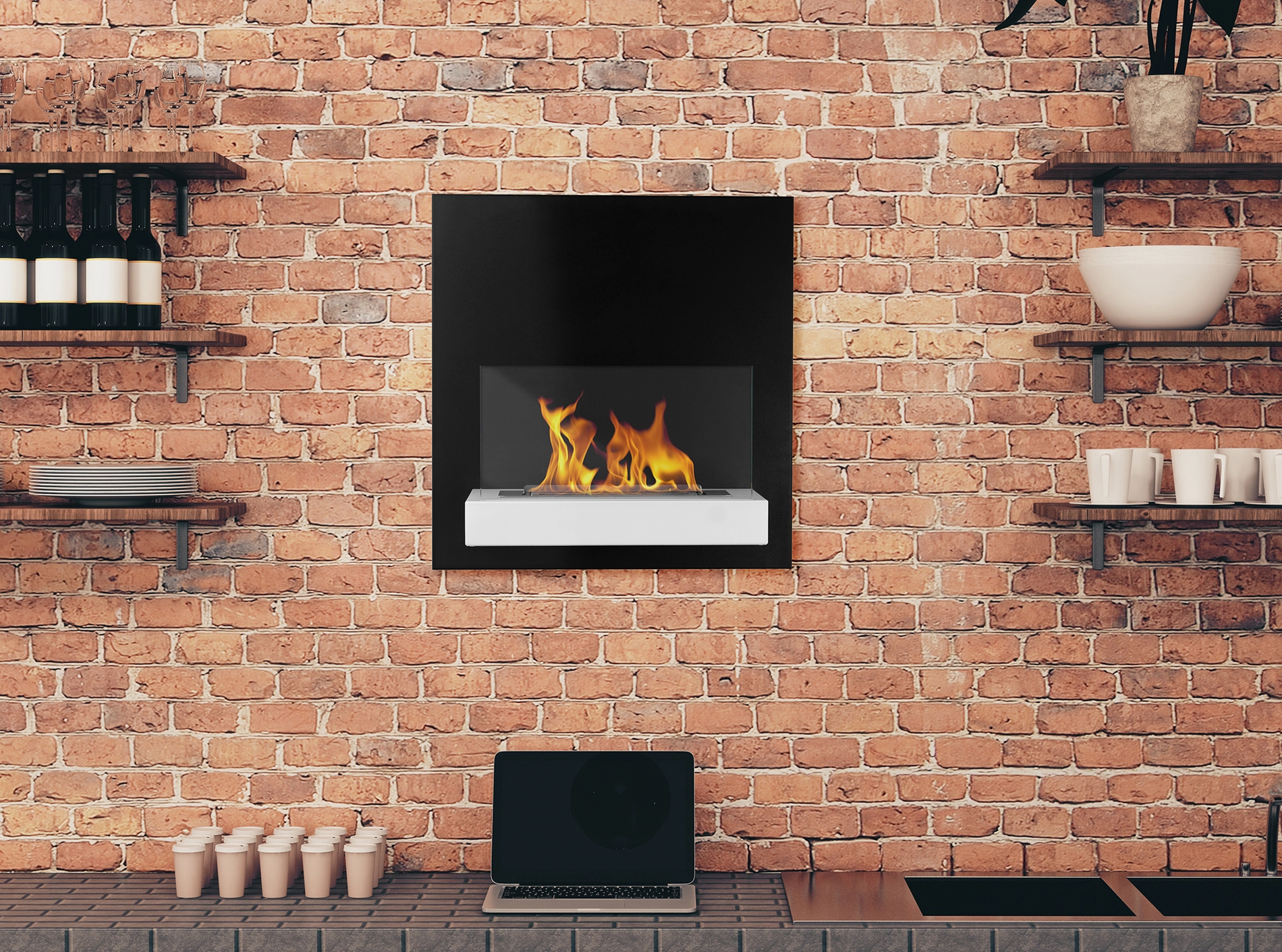 four.Wall | Bioethanol-Wandkamin in Weiß