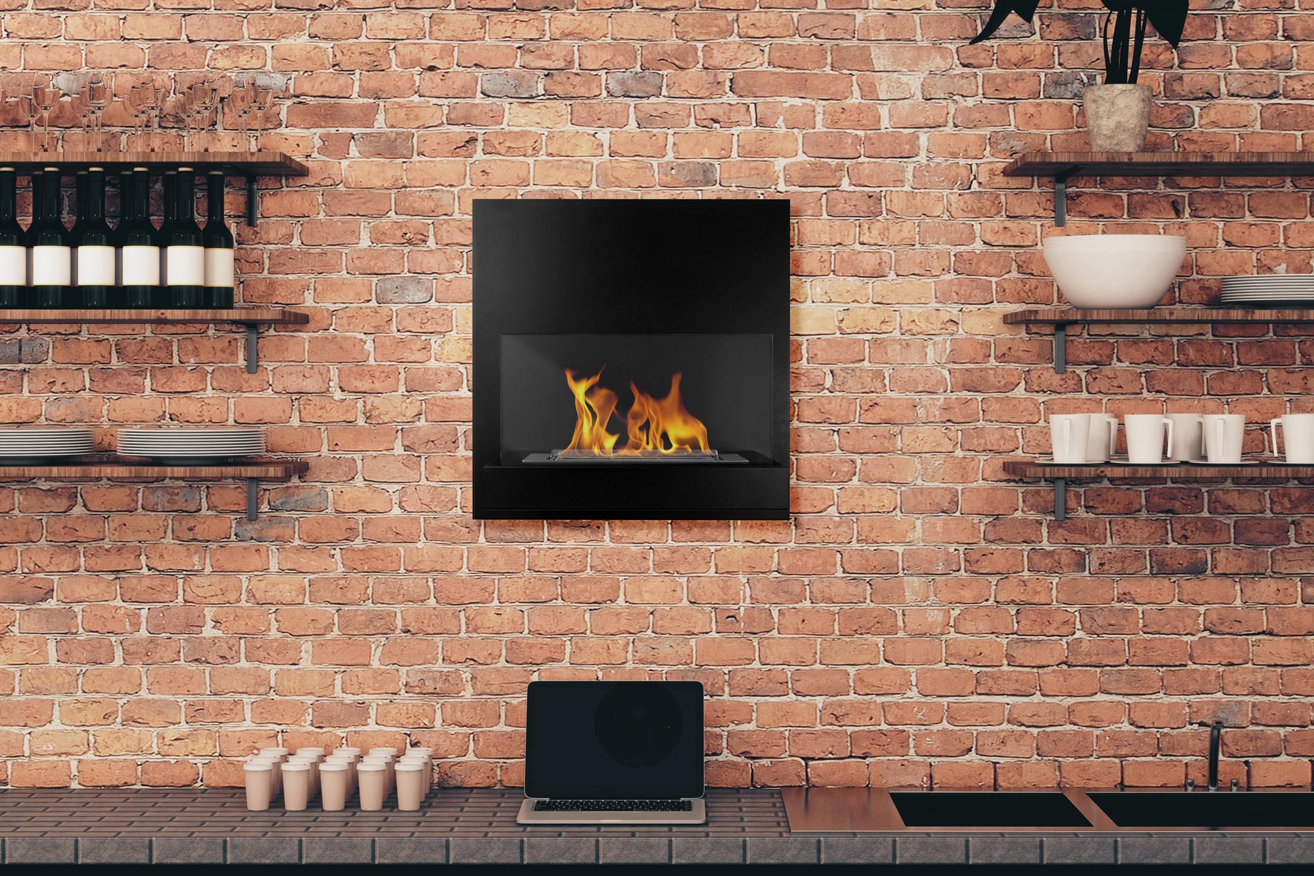four.Wall | Bioethanol-Wandkamin in Schwarz