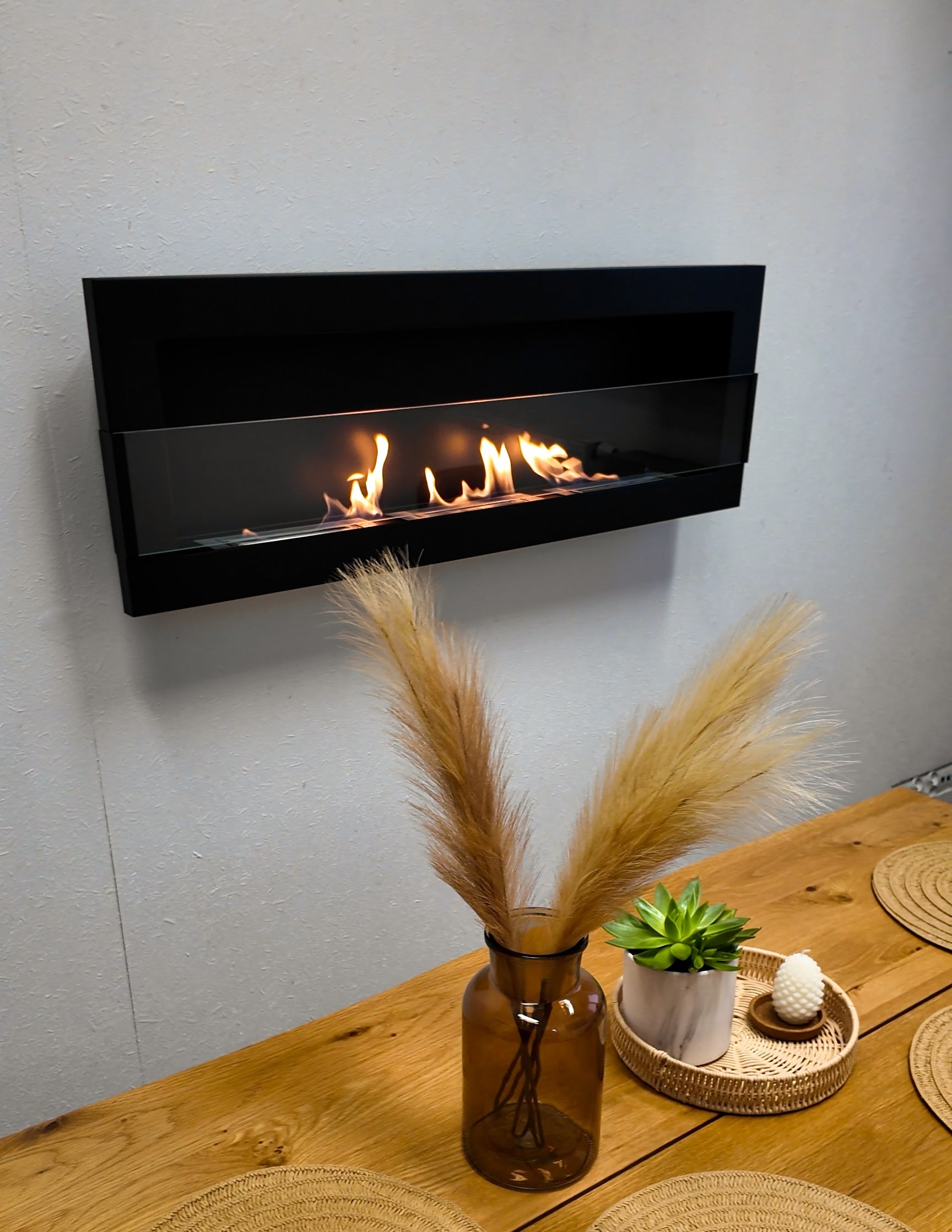 Bioethanol Wandkamin Elegant 1200×400 Starterpaket – stilvolles Designfeuer für dein Zuhause