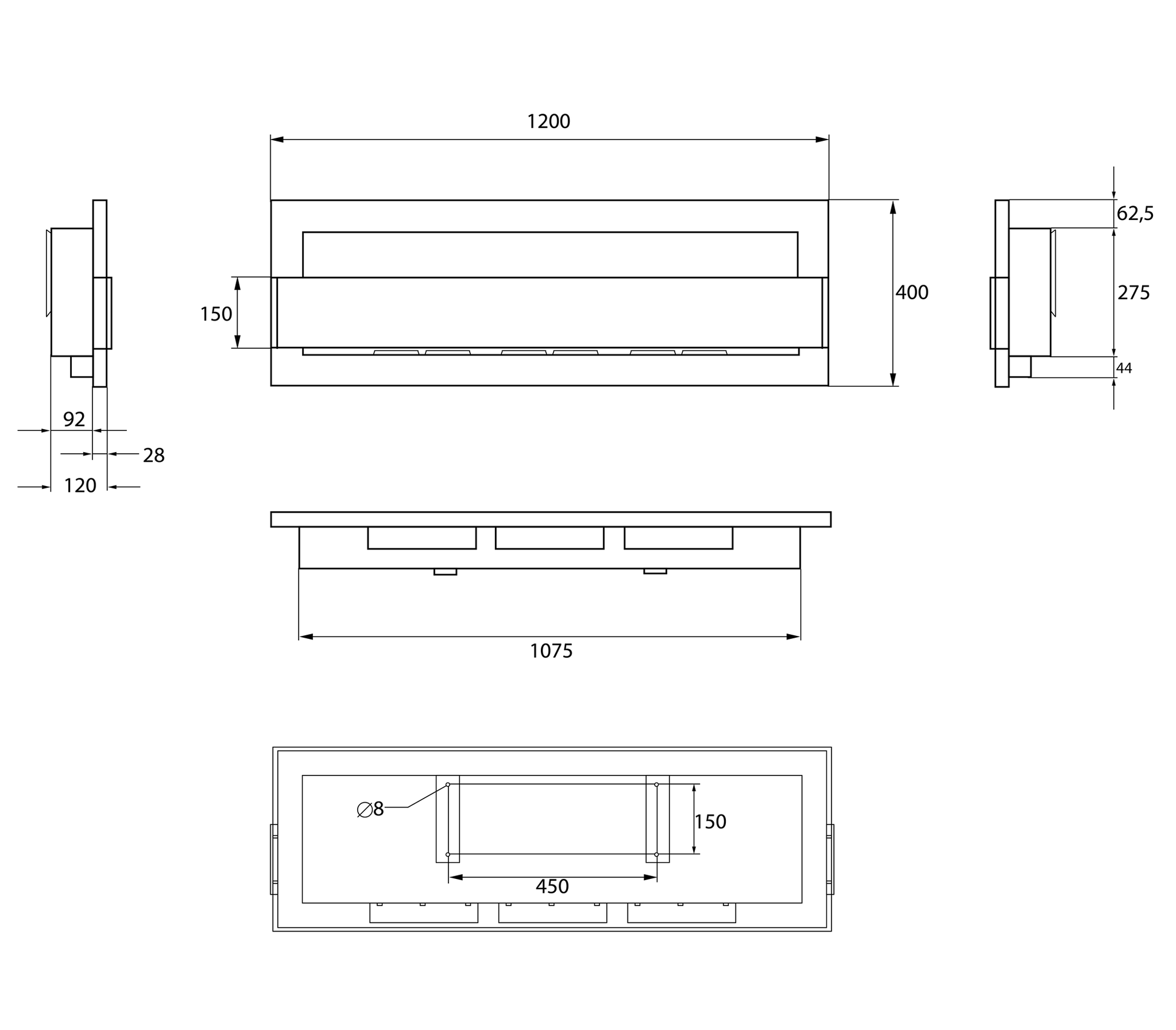 Bioethanol Wandkamin Elegant 1200×400 Starterpaket – stilvolles Designfeuer für dein Zuhause