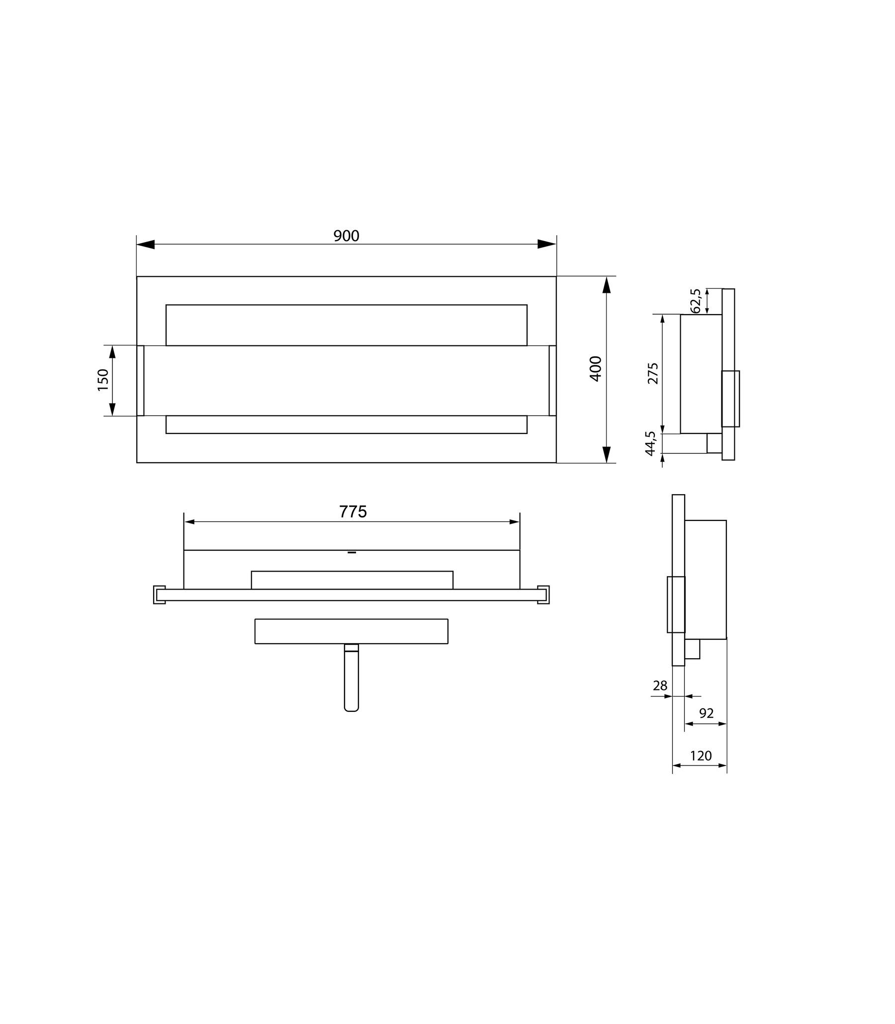 Wandkamin Elegant 900×400 – Bioethanol Wandkamin, 90 cm Feuerlinie