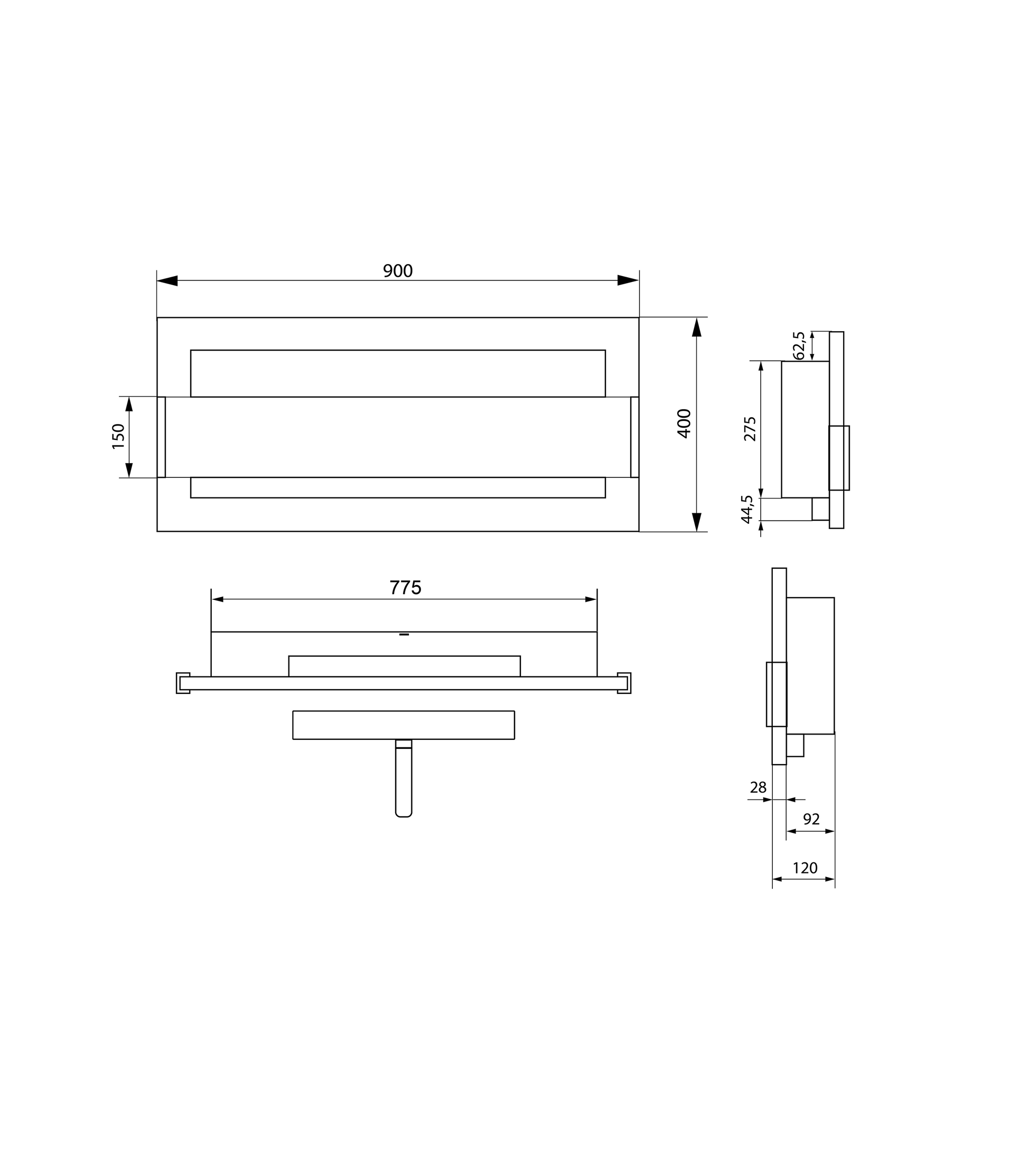 Elegant Wandkamin 900x400 in weiß