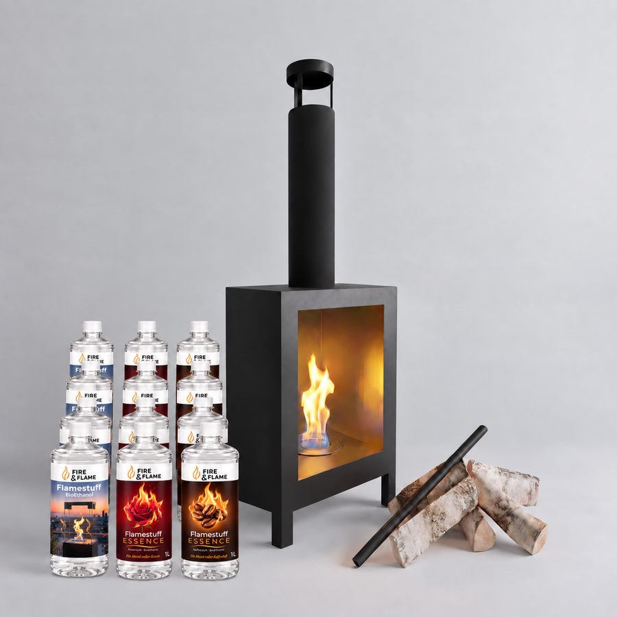 Standkamin Classic Starterpaket mit Flamestuff und Stabfeuerzeug
