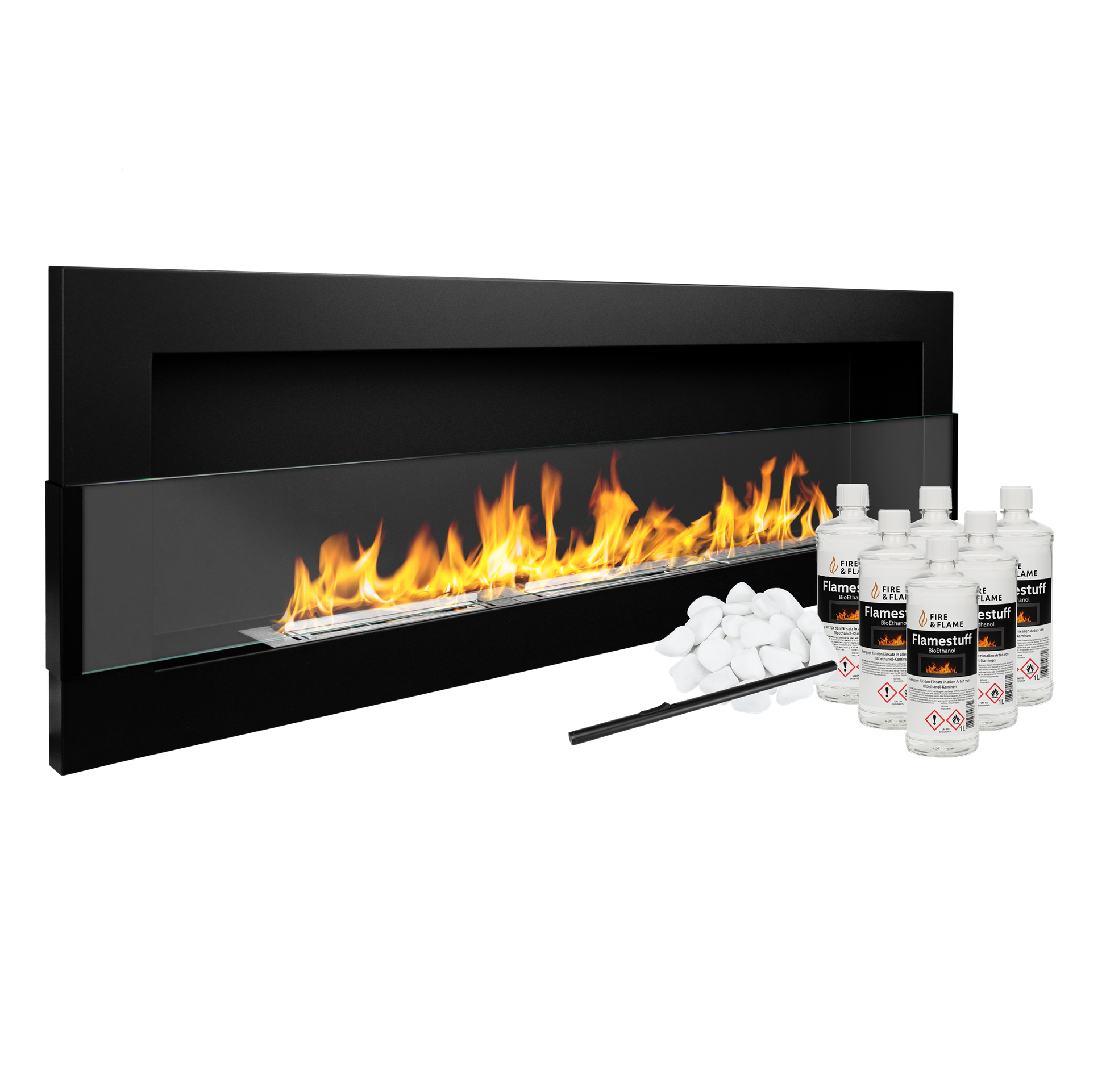 Bioethanol Wandkamin Elegant 1200×400 Starterpaket – stilvolles Designfeuer für dein Zuhause