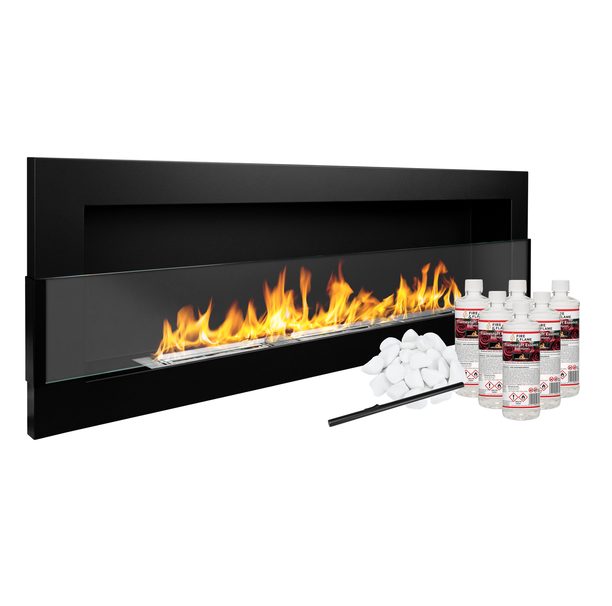 Bioethanol Wandkamin Elegant 1200×400 Starterpaket – stilvolles Designfeuer für dein Zuhause