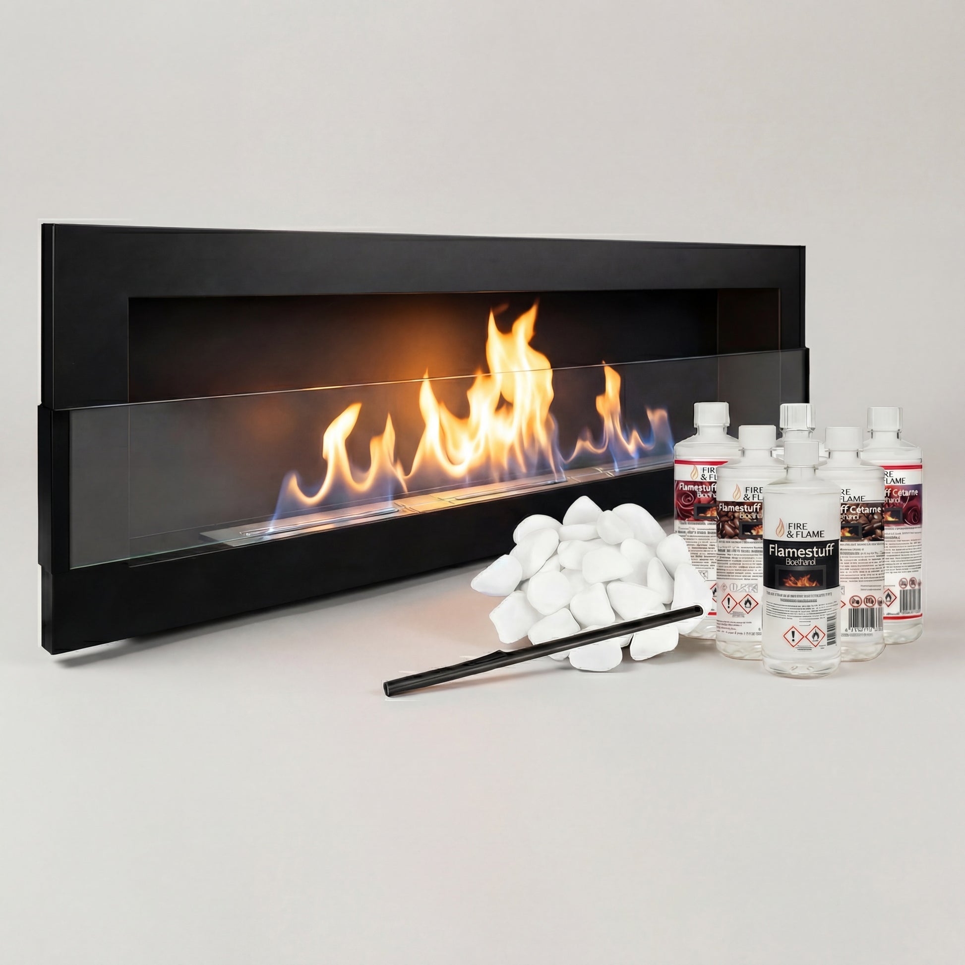 Bioethanol Wandkamin Elegant 1200×400 Starterpaket – stilvolles Designfeuer für dein Zuhause
