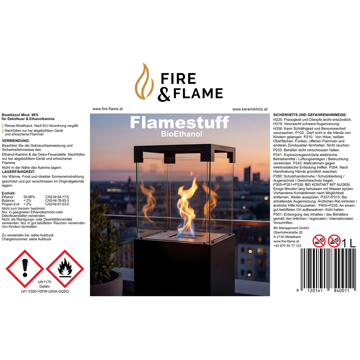 Tischkamin Home Starterpaket – Kamin, 3 L Bioethanol & Feuerzeug