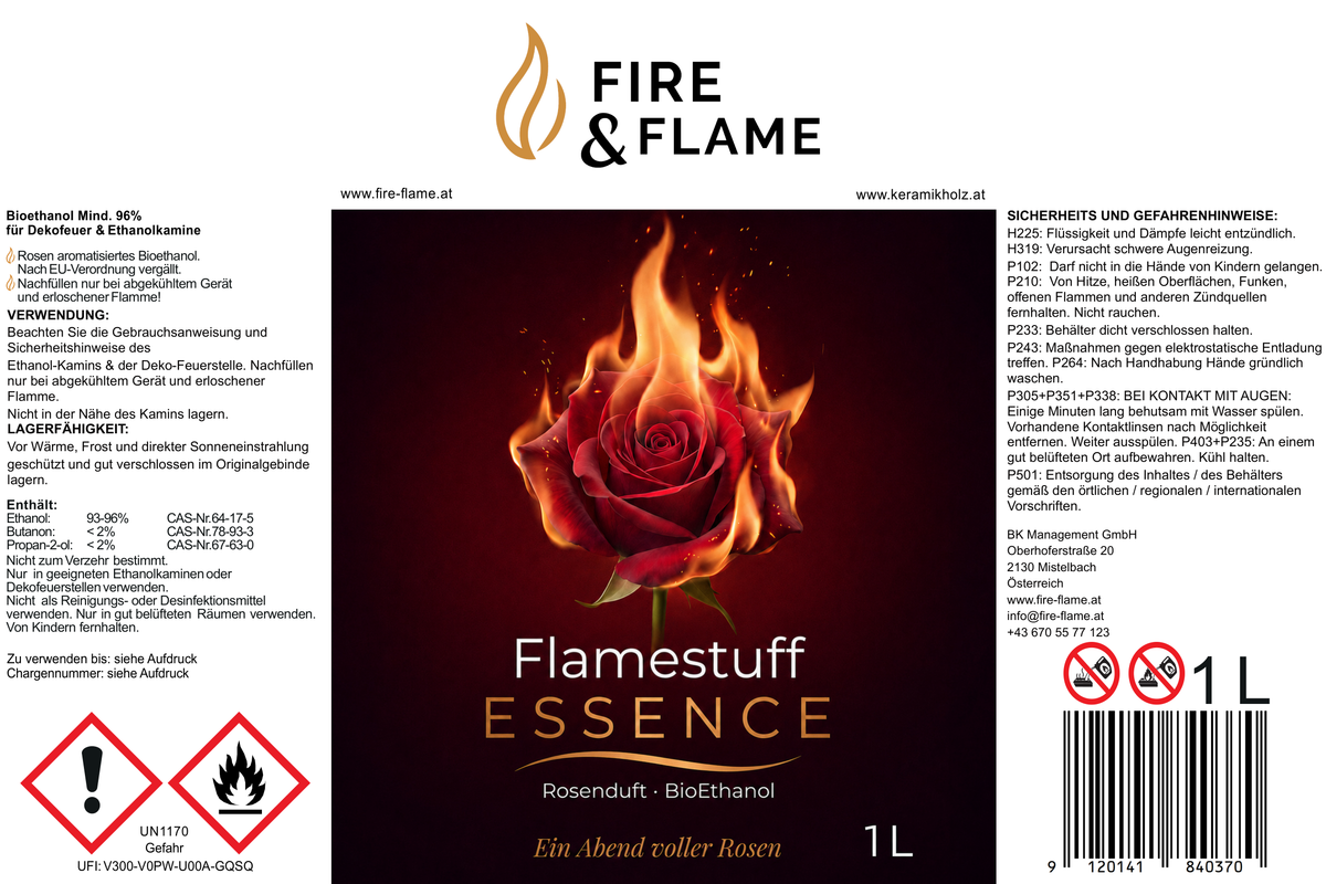 Flamestuff Essence Rose 1 L – Bioethanol mit Rosenduft