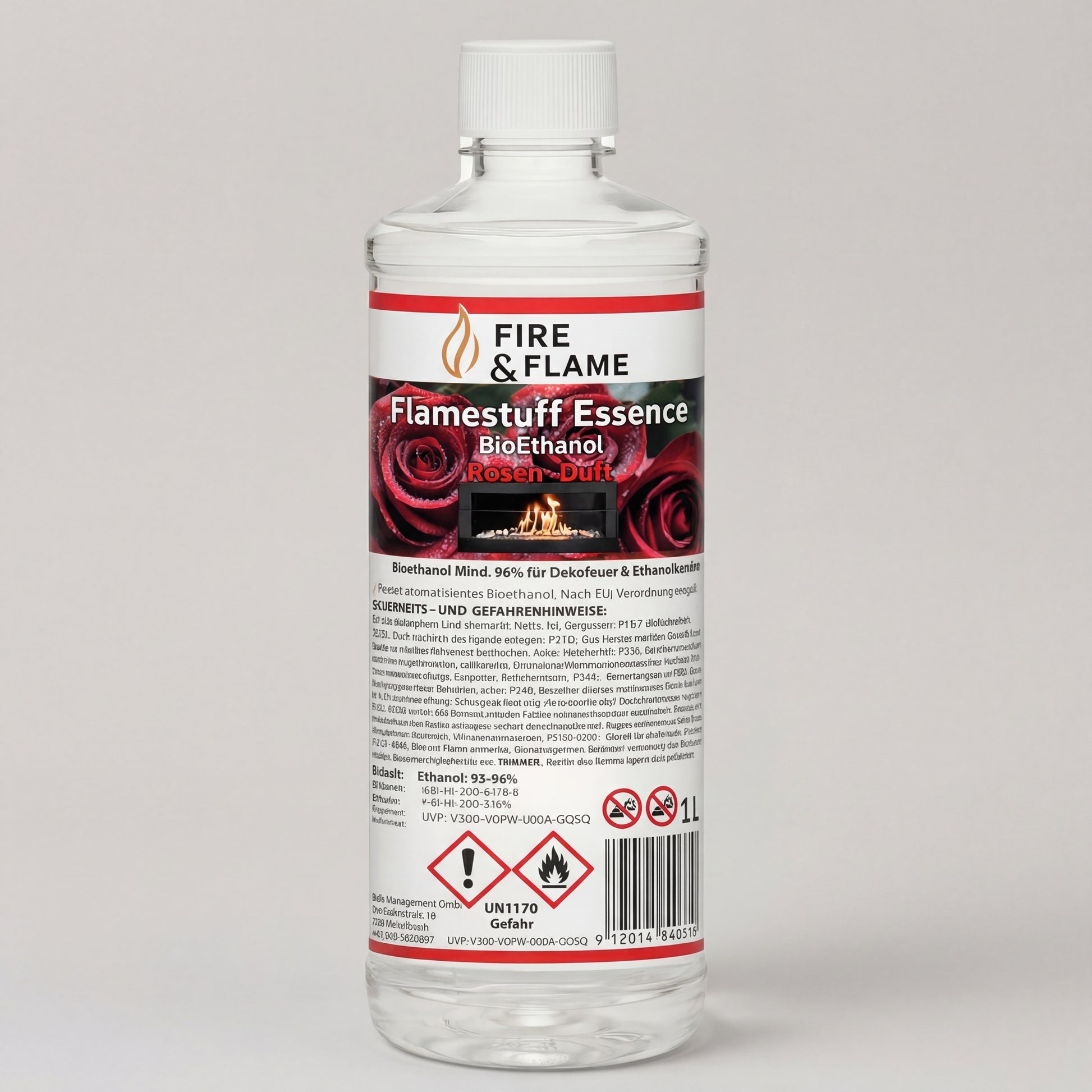 Flamestuff Essence Rose – Flüssiger Brennstoff mit Rosenaroma (1 L)