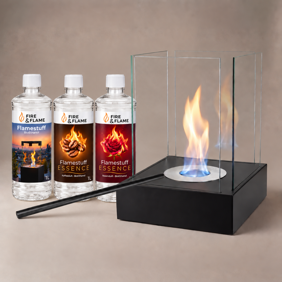 Tischkamin Luma260 Starterpaket mit Flamestuff und Stabfeuerzeug