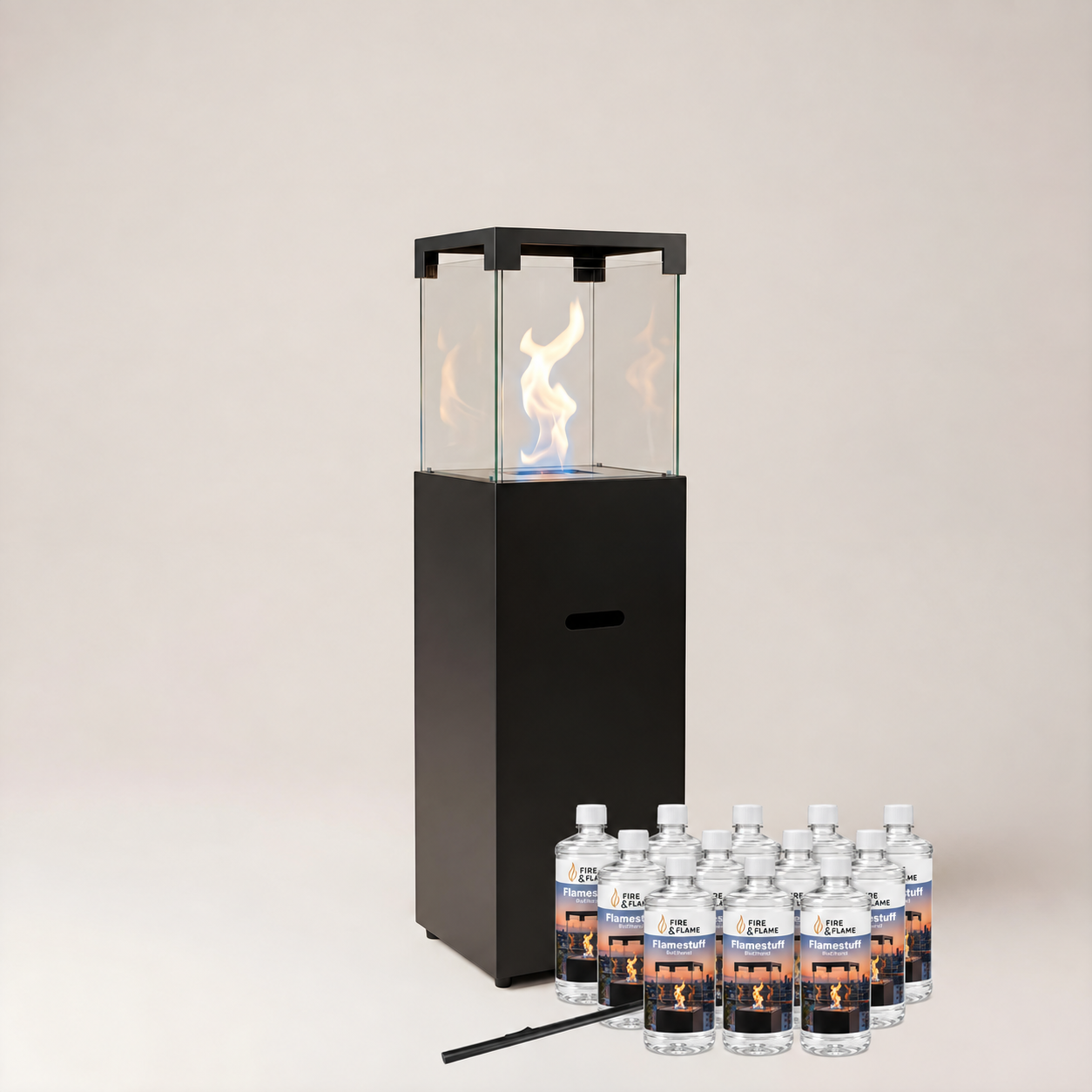 Standkamin Tower Starterpaket – Kamin, 12 L Bioethanol & Feuerzeug