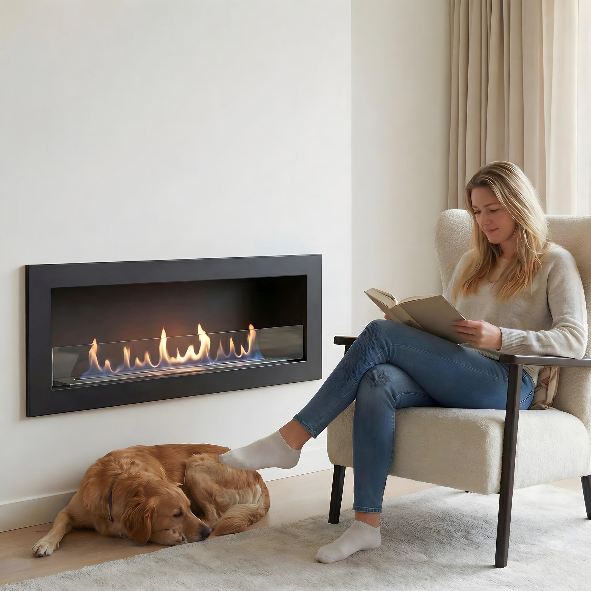 Bioethanol Wandkamin Elegant 1200×400 Starterpaket – stilvolles Designfeuer für dein Zuhause