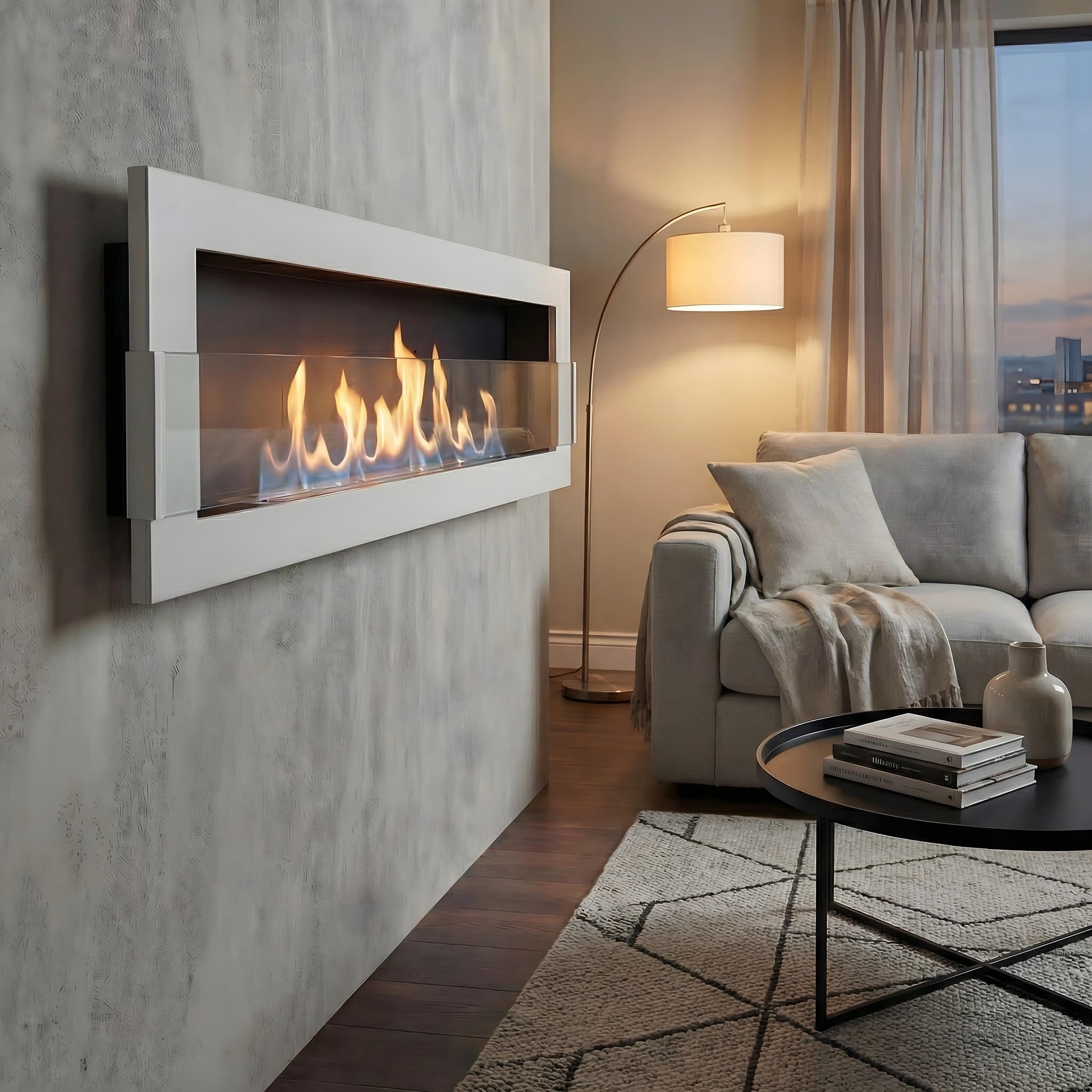 Bioethanol Wandkamin Elegant 1200×400 Starterpaket – stilvolles Designfeuer für dein Zuhause
