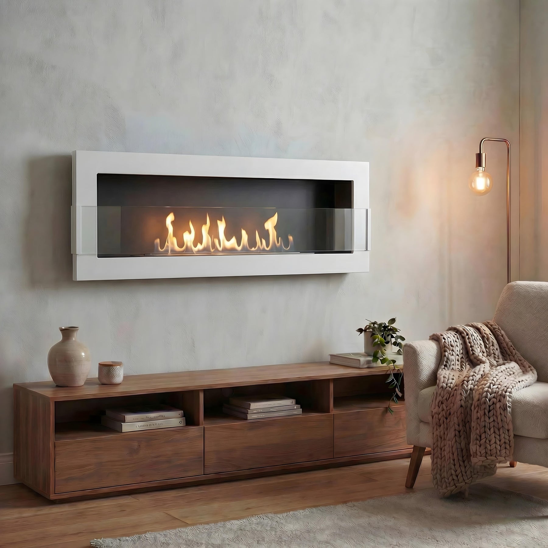 Wandkamin Elegant 1200×400 – Bioethanol Wandkamin, 120 cm Feuerlinie