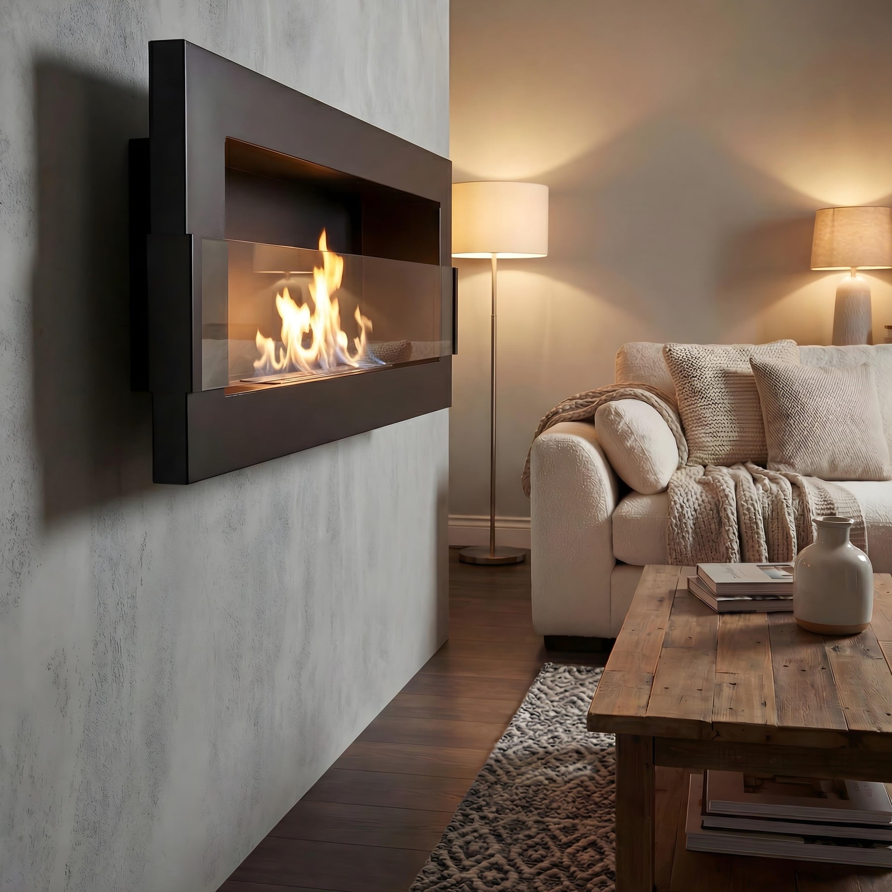 Wandkamin Elegant 900×400 – Bioethanol Wandkamin, 90 cm Feuerlinie