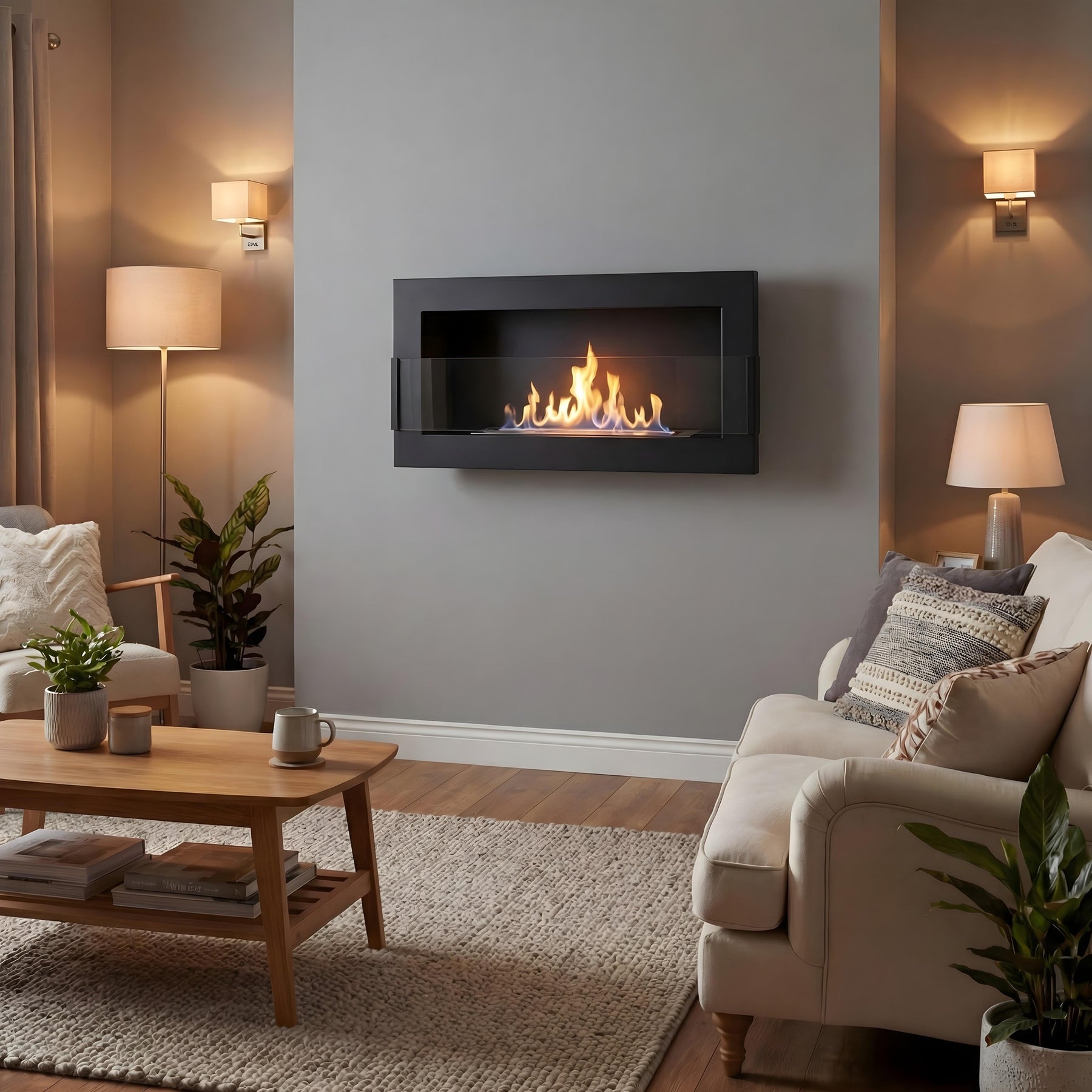 Wandkamin Elegant 900×400 – Bioethanol Wandkamin, 90 cm Feuerlinie mit echter Flamme im passenden Ambiente