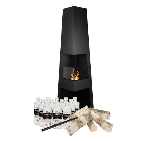 Bioethanol Standkamin Modern Starterpaket – stilvolles Designfeuer für Innen & Außen