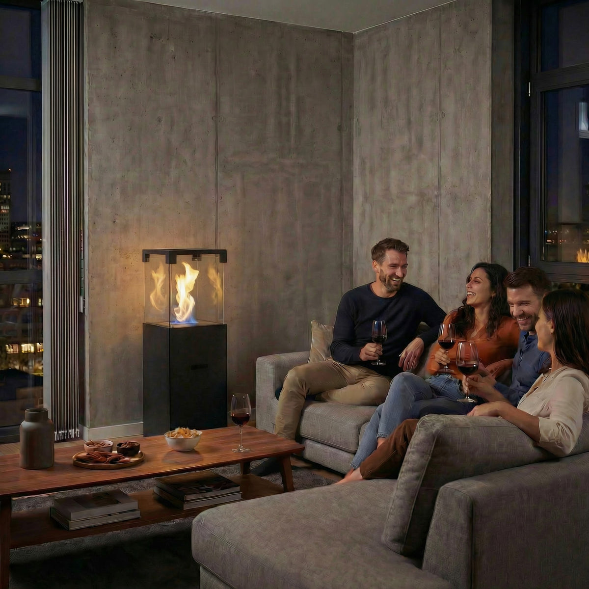 Standkamin Tower Starterpaket – Kamin, 12 L Bioethanol & Feuerzeug